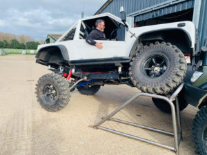 Image of white Land Rover with CST Land Dragon tires in the in the UK, photoshoot.