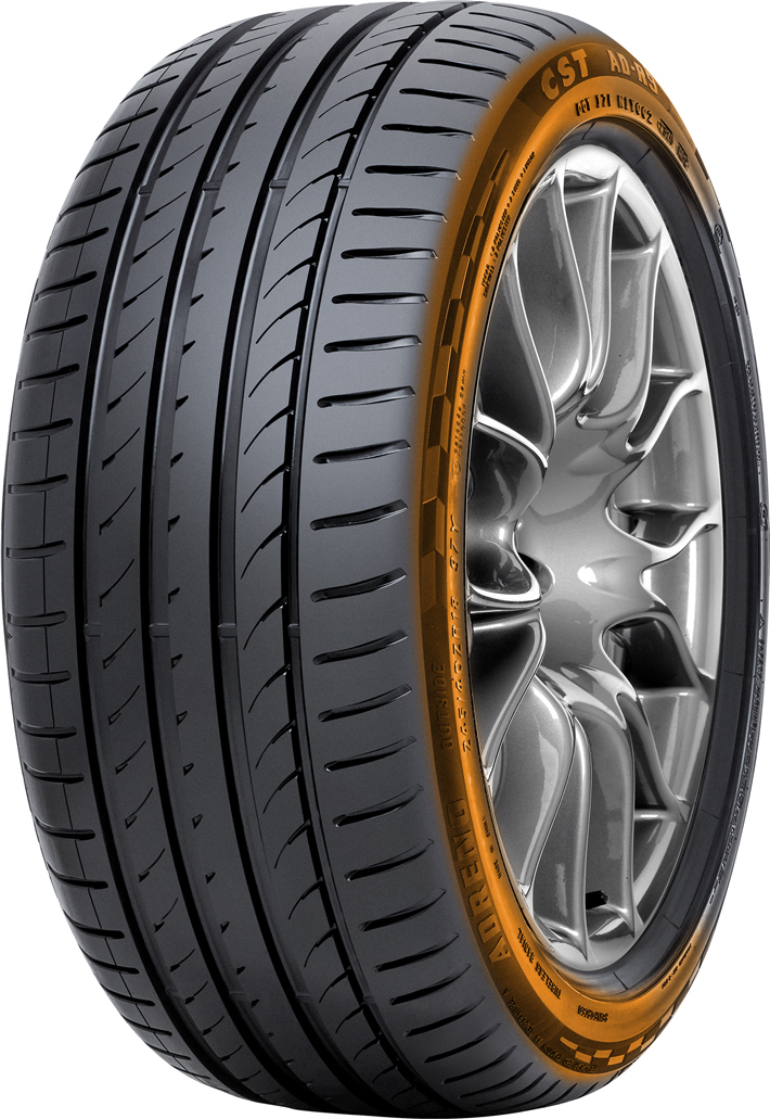 CST Adreno AD-R9 RFT tire three quarter view image. Sidewall highlighted.
