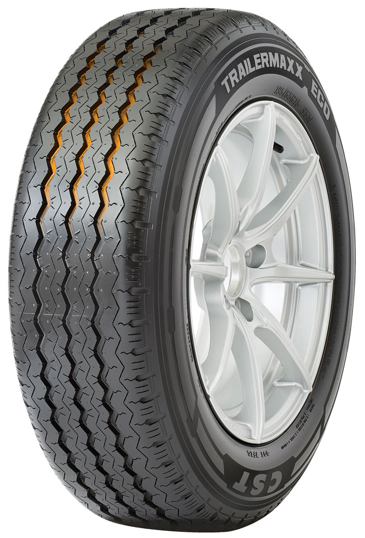 CST TRAILERMAXX ECO CL31N Tire tread three main grooves highlighted, three quarter view