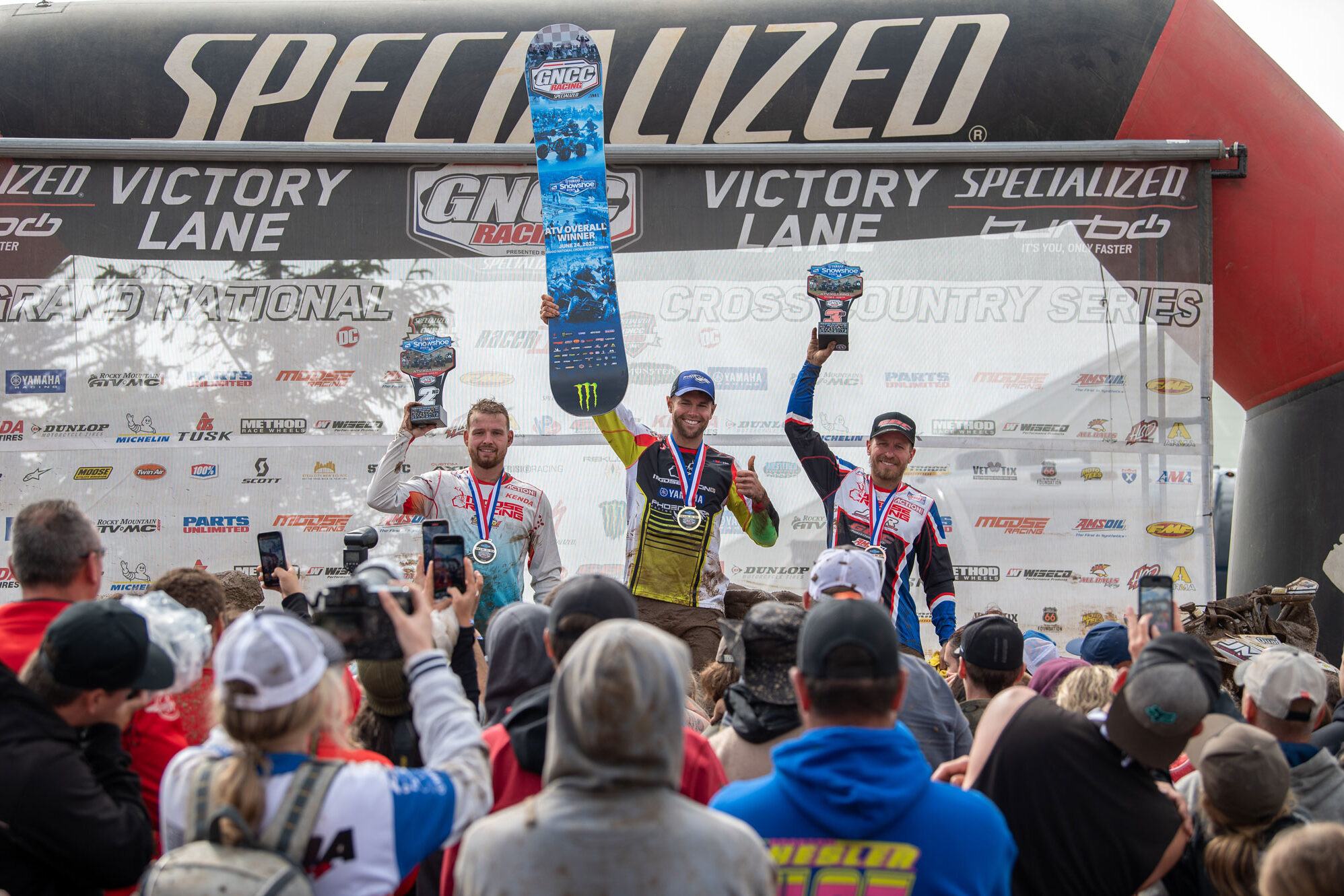 Brycen Neal (center), Cole Richardson (left) and Jarrod McClure (right) rounded out the top three overall at the Yamaha Racing Snowshoe GNCC.